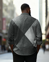 Big & Tall Men's Colorblock Grey Geometric Print Long Sleeve Shirt